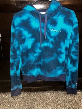 Champion Teal and Navy Tie-Dye Pullover Hoodie